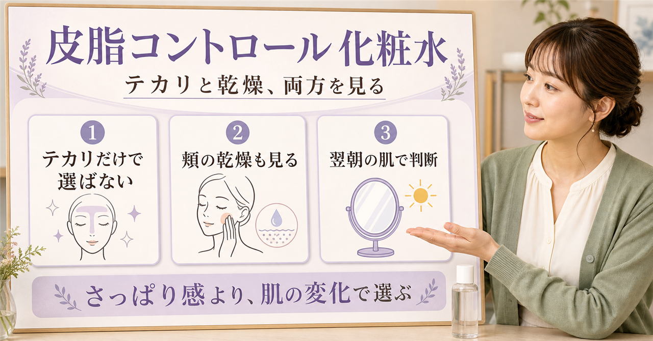 皮脂コントロール化粧水をテカリと乾燥の両方で選ぶアイキャッチ