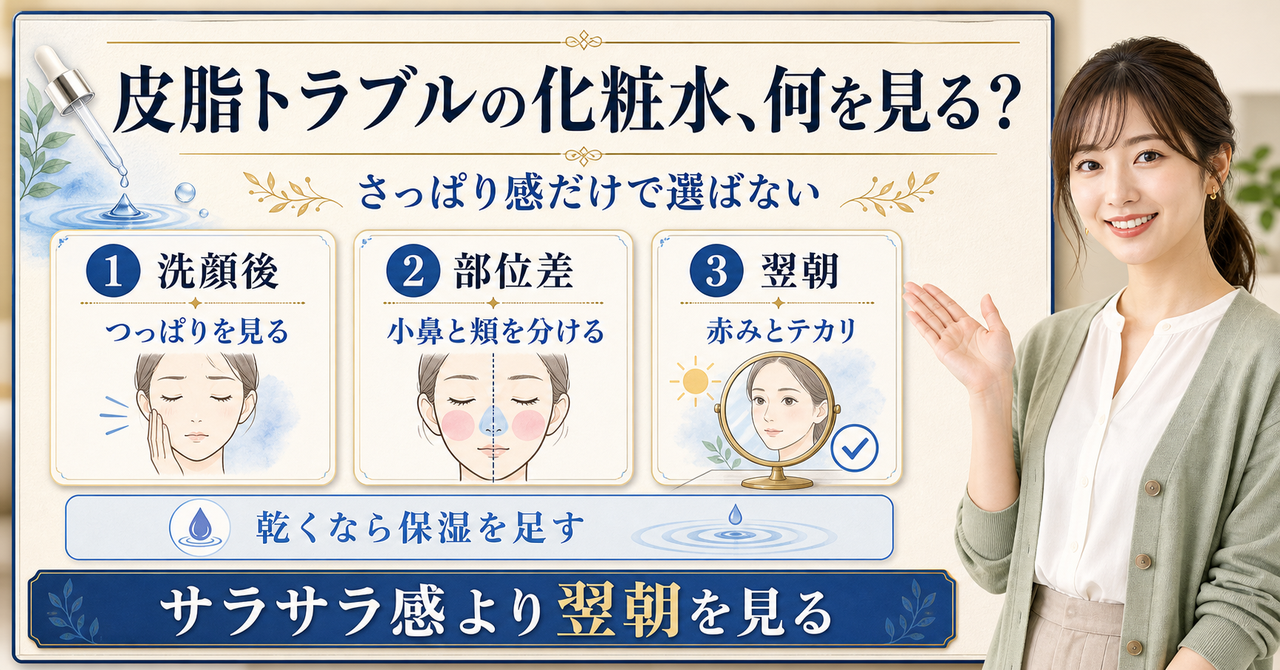 ベタつきと乾燥を分けて皮脂トラブルケア化粧水を選ぶ方法