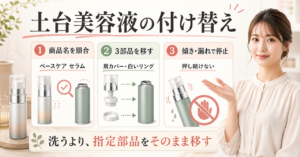 ソフィーナiP土台美容液のレフィル交換で外す部品を示すイラスト