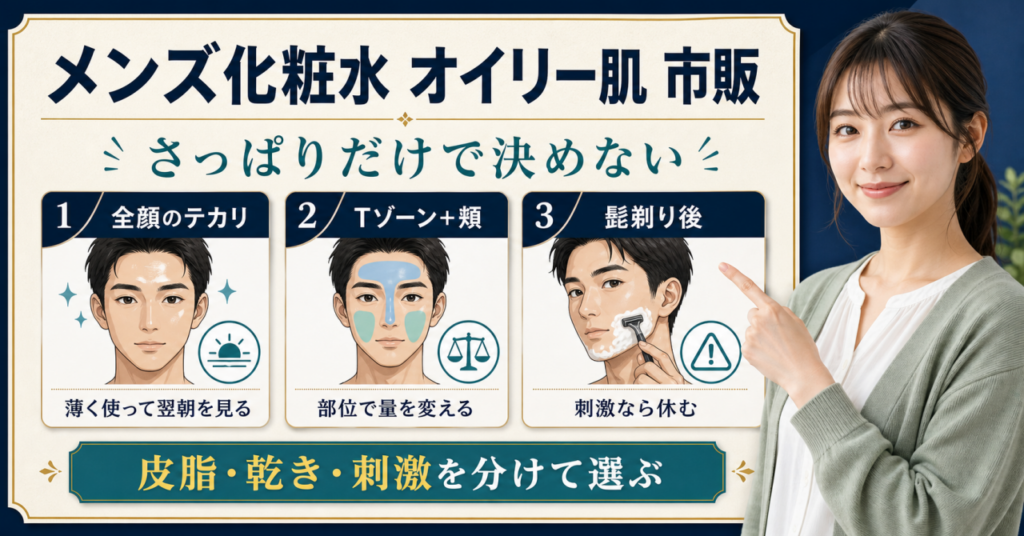 オイリー肌のテカリと乾燥を分けて考えるメンズ化粧水の選び方