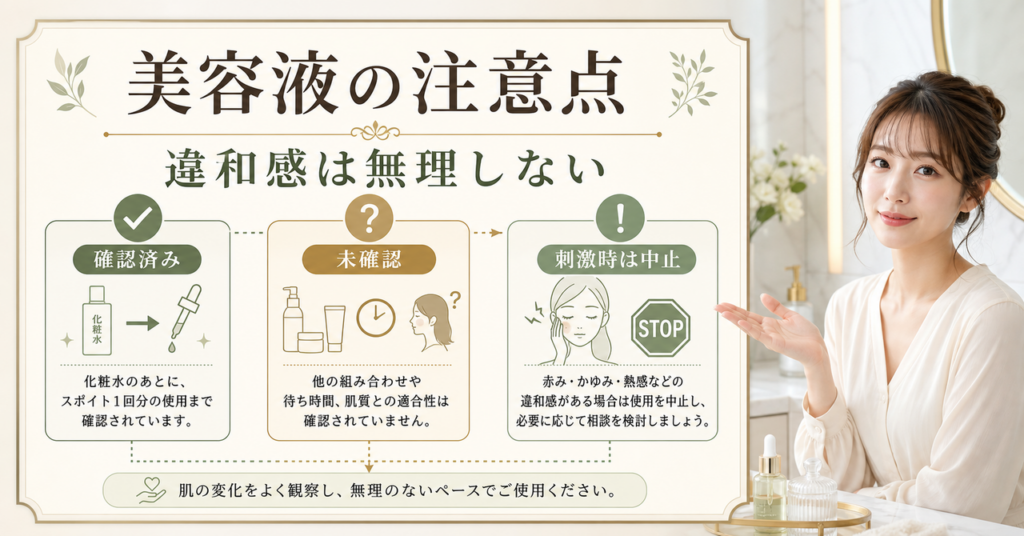 NADプリズセル(TM) グロウパワーセラムの注意点と刺激時の中止基準を示す解説画像