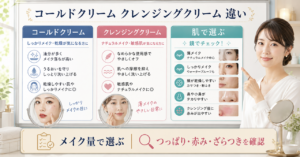 コールドクリームとクレンジングクリームの違いをメイクとすすぎと摩擦から確認するイメージ