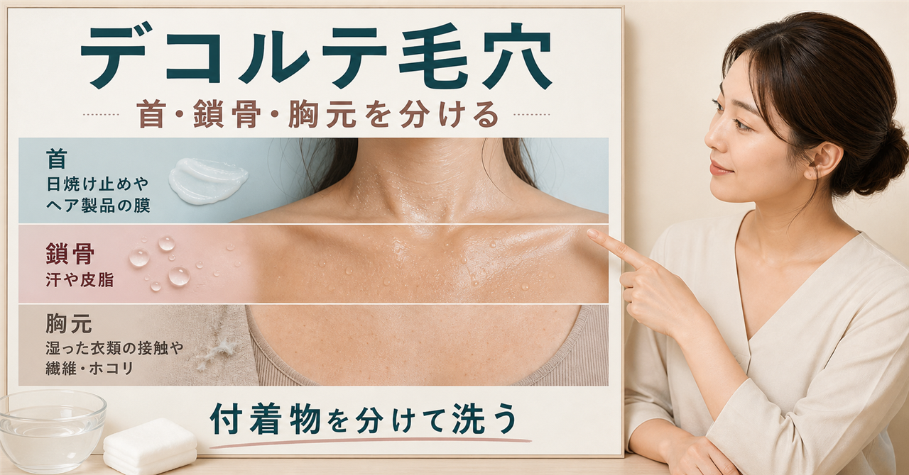 デコルテ 毛穴 クレンジングの判断場面を示すアイキャッチ