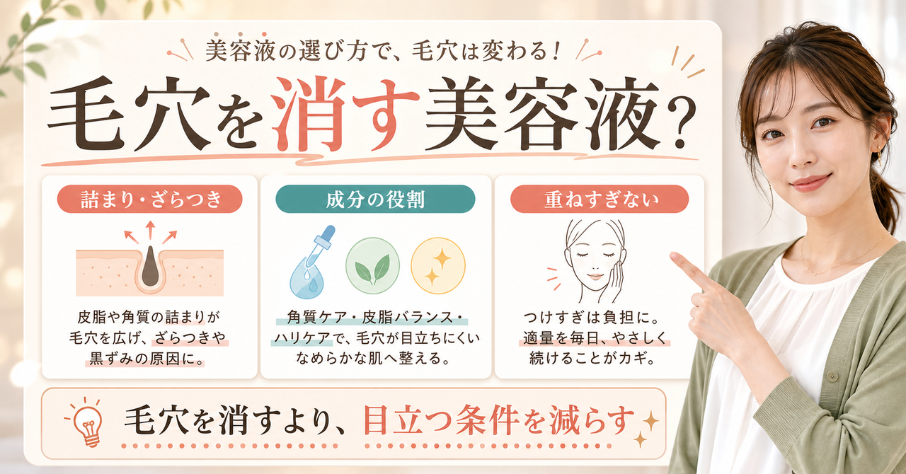 毛穴を消す美容液を成分の役割と肌反応で選ぶ解説画像