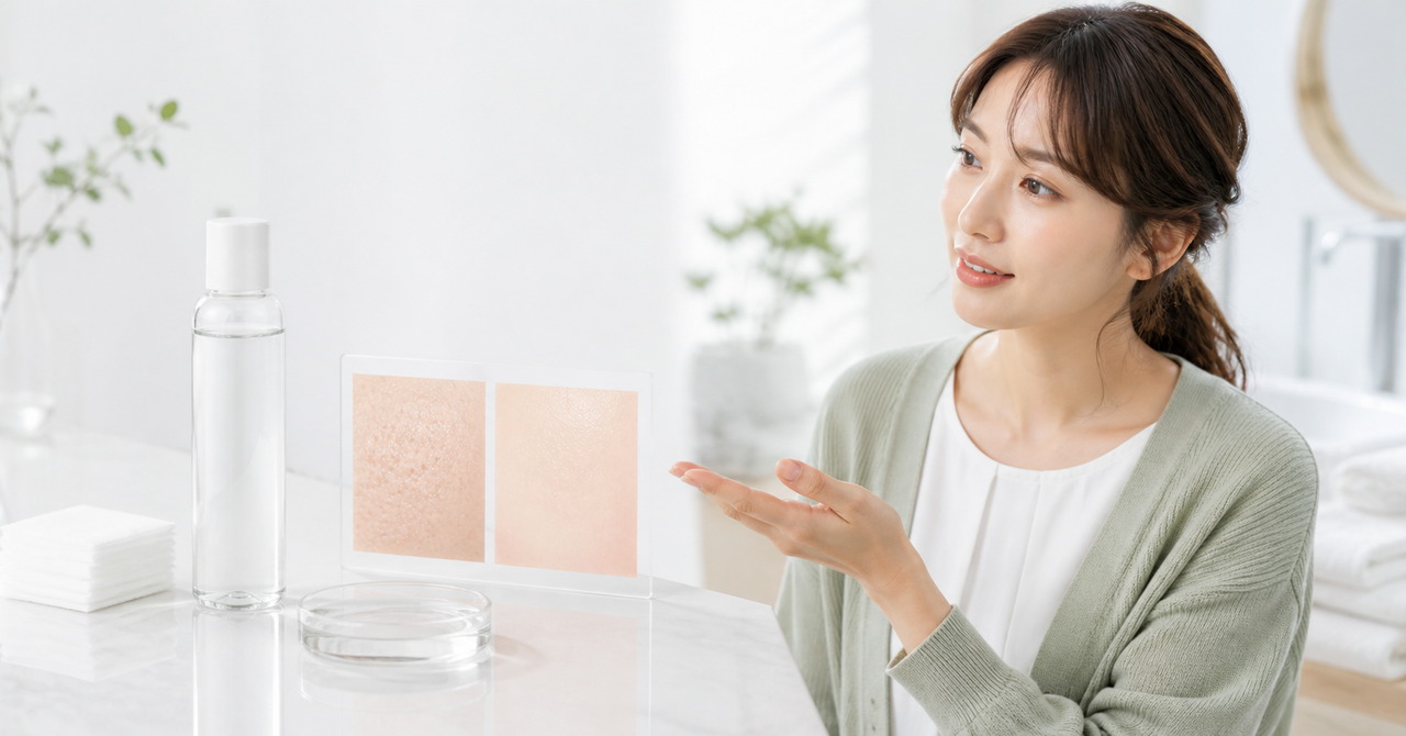 毛穴 閉じる 化粧水の判断場面を示すアイキャッチ