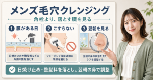 メンズ 毛穴 クレンジングの判断場面を示すアイキャッチ