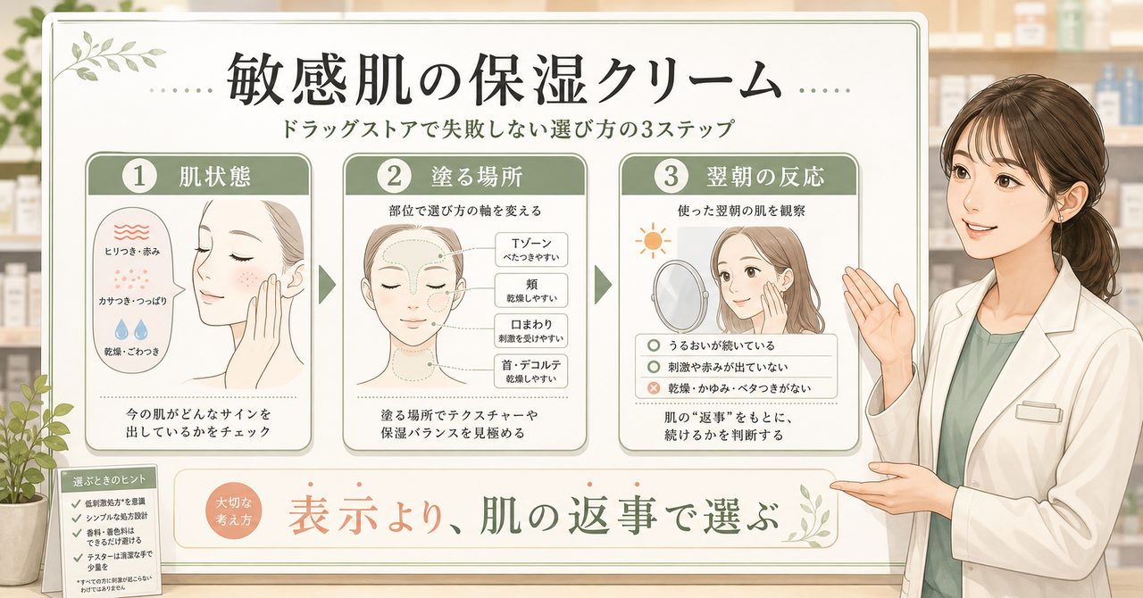 敏感肌 保湿クリーム ドラッグストアの判断ポイント