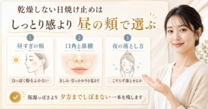 しっとり感より昼の頬で選ぶ乾燥しない日焼け止めの判断ボード