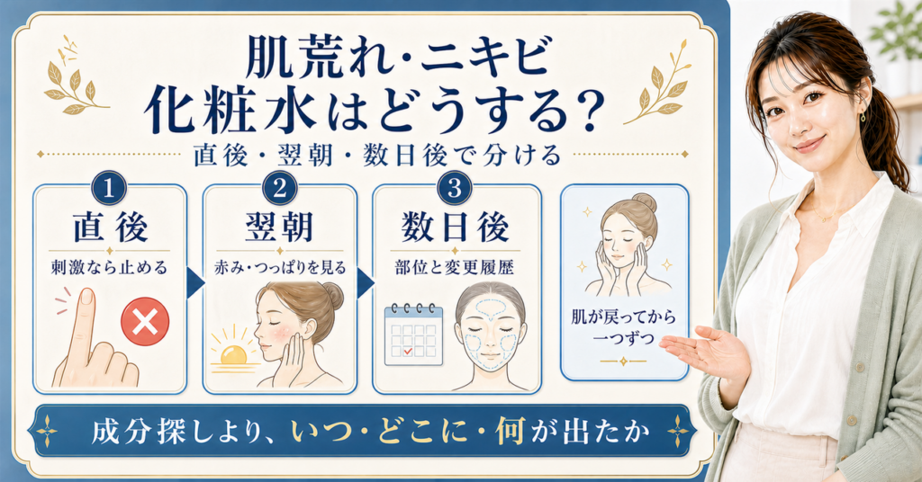 肌荒れやニキビの化粧水を直後・翌朝・数日後で判断するボード