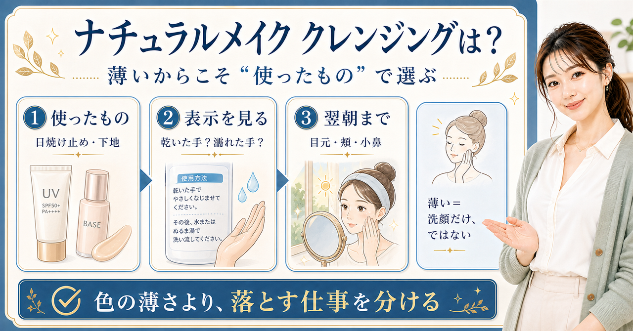 ナチュラルメイクのクレンジングを日焼け止め・目元・翌朝で判断するボード