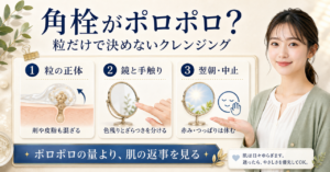 角栓のポロポロを粒・鏡・翌朝の肌で見分けるクレンジング判断ボード