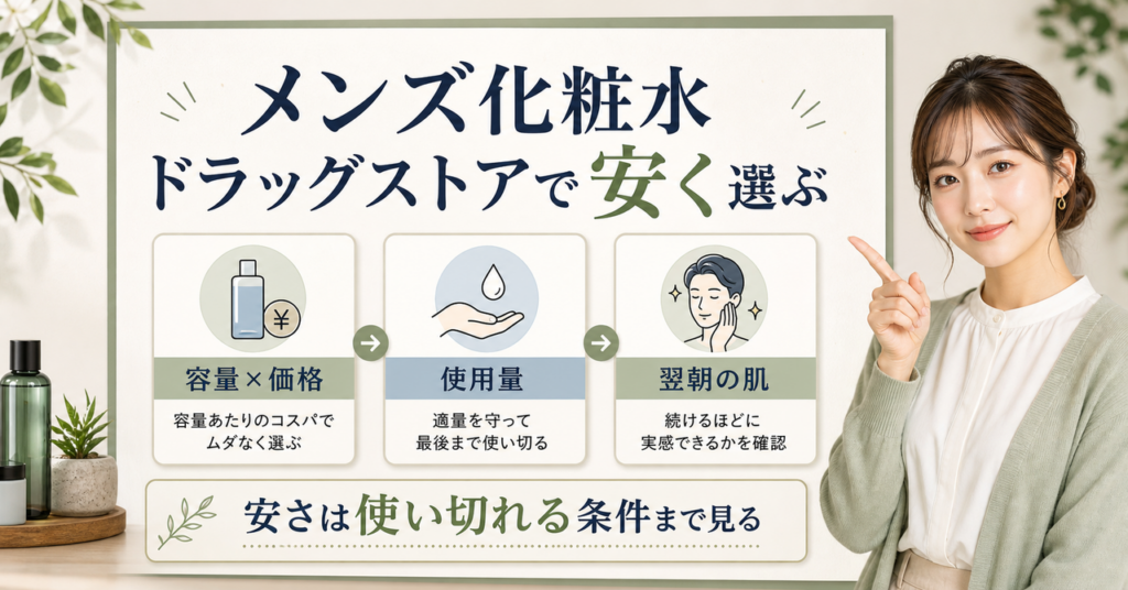 メンズ化粧水をドラッグストアの価格・容量・ひげ剃り後・翌朝の肌で選ぶ判断ボード