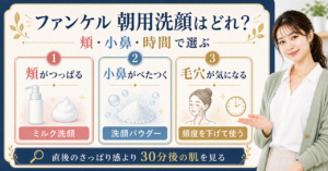 ファンケル朝用洗顔を頬の乾燥・小鼻の皮脂・30分後の肌で選ぶ判断ボード