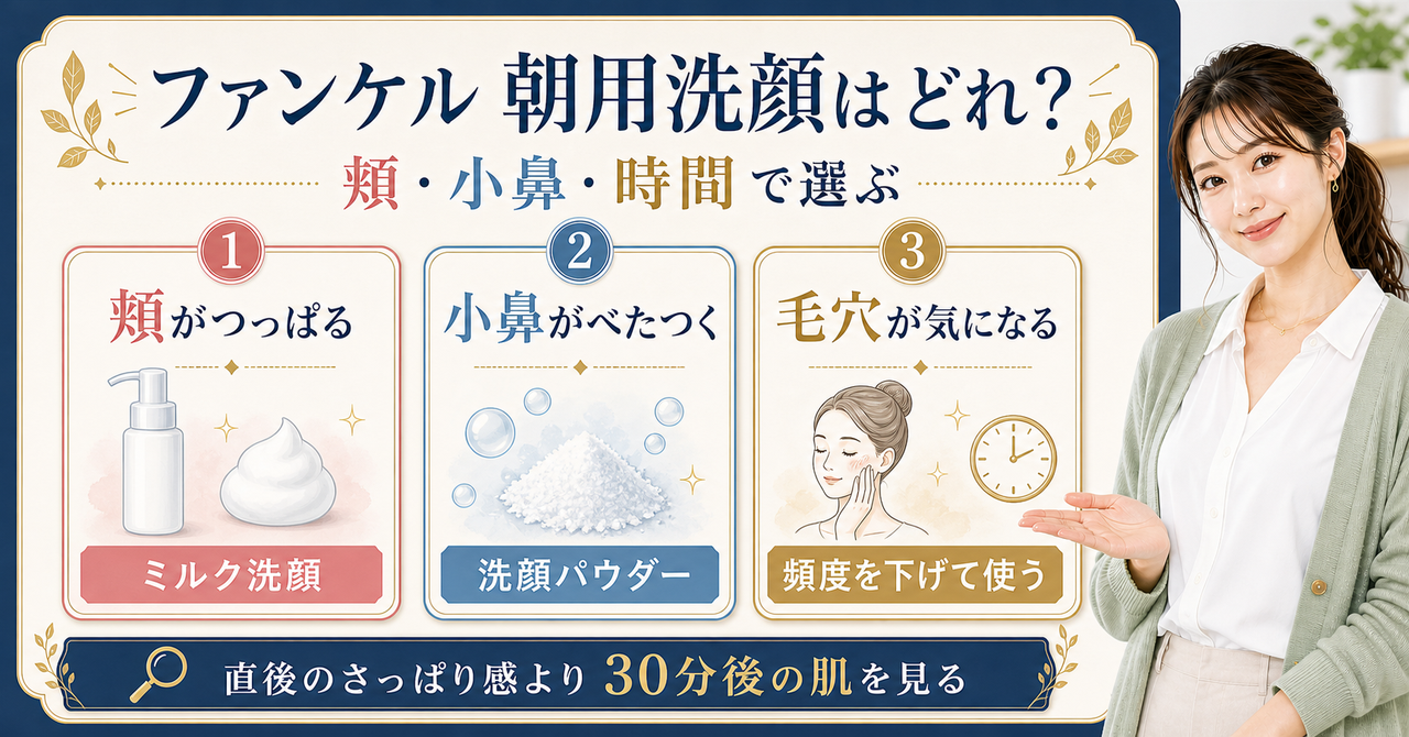 ファンケル朝用洗顔を頬の乾燥・小鼻の皮脂・30分後の肌で選ぶ判断ボード
