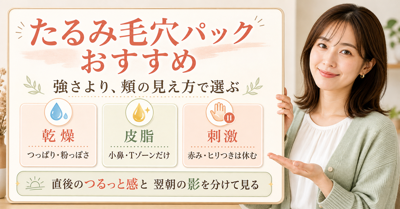 たるみ毛穴パックを乾燥、皮脂、刺激の三分岐で選ぶ解説ボード