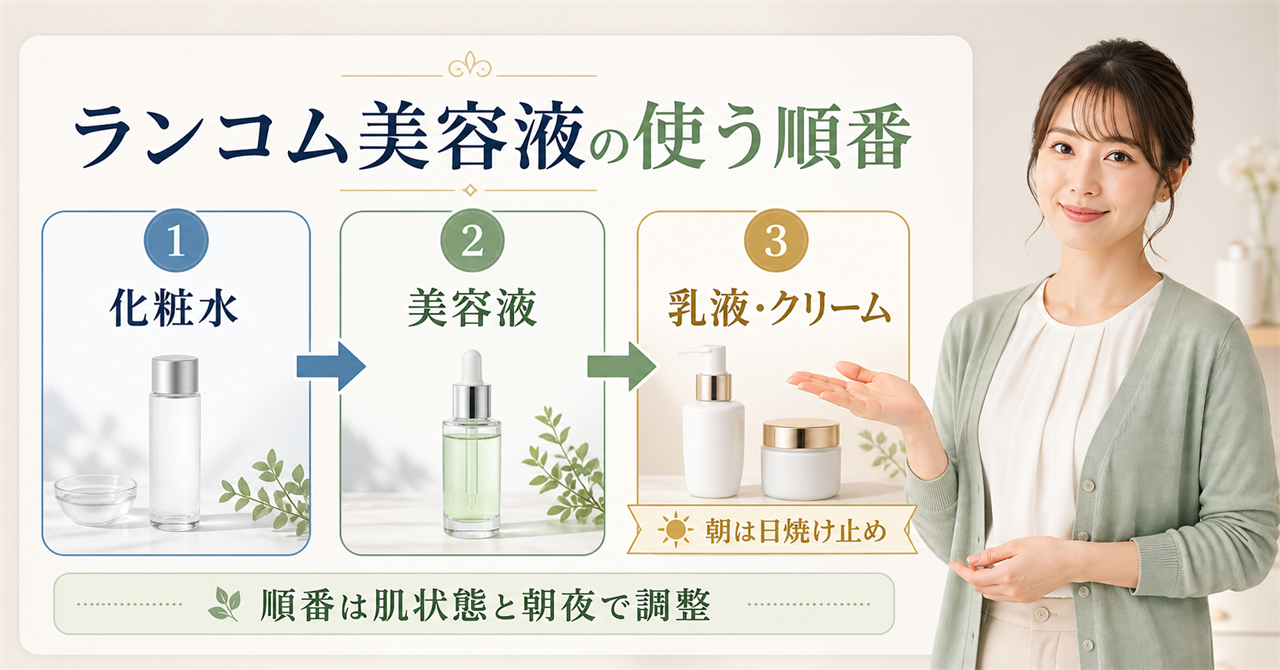 ランコム美容液を化粧水・美容液・乳液やクリームの順番で使う図解
