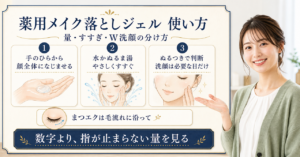 薬用メイク落としジェルの使い方を手順で示す図解