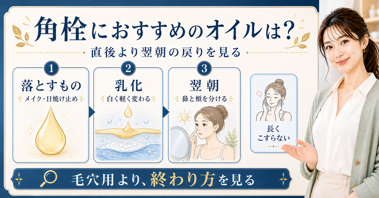 角栓が気になるときのオイルクレンジング選びを示す図解