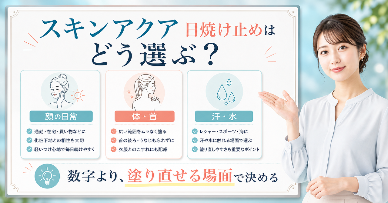 スキンアクアの日焼け止めを選ぶ考え方を示すアイキャッチ