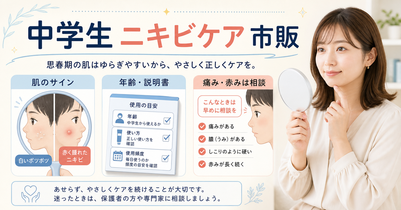中学生のニキビケア市販品を肌のサイン、年齢と説明書、痛みや赤みの相談で見る図解