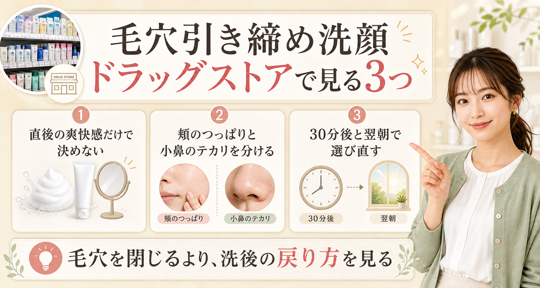 ドラッグストア洗顔を直後、30分後、翌朝で選ぶ美容ボード