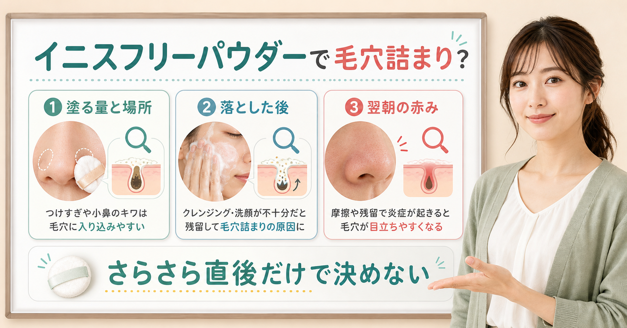 イニスフリーパウダーの毛穴詰まりを時間と部位で見分ける美容ボード