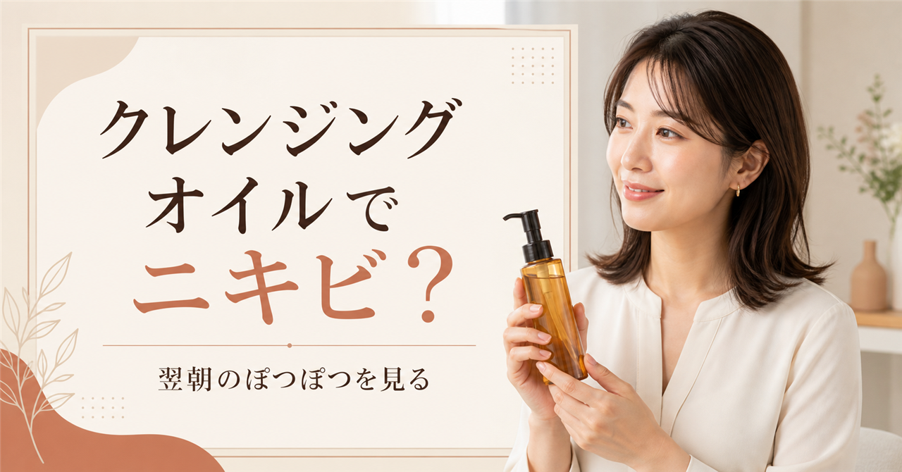 クレンジングオイル使用後の肌状態を観察する判断軸を示すアイキャッチ