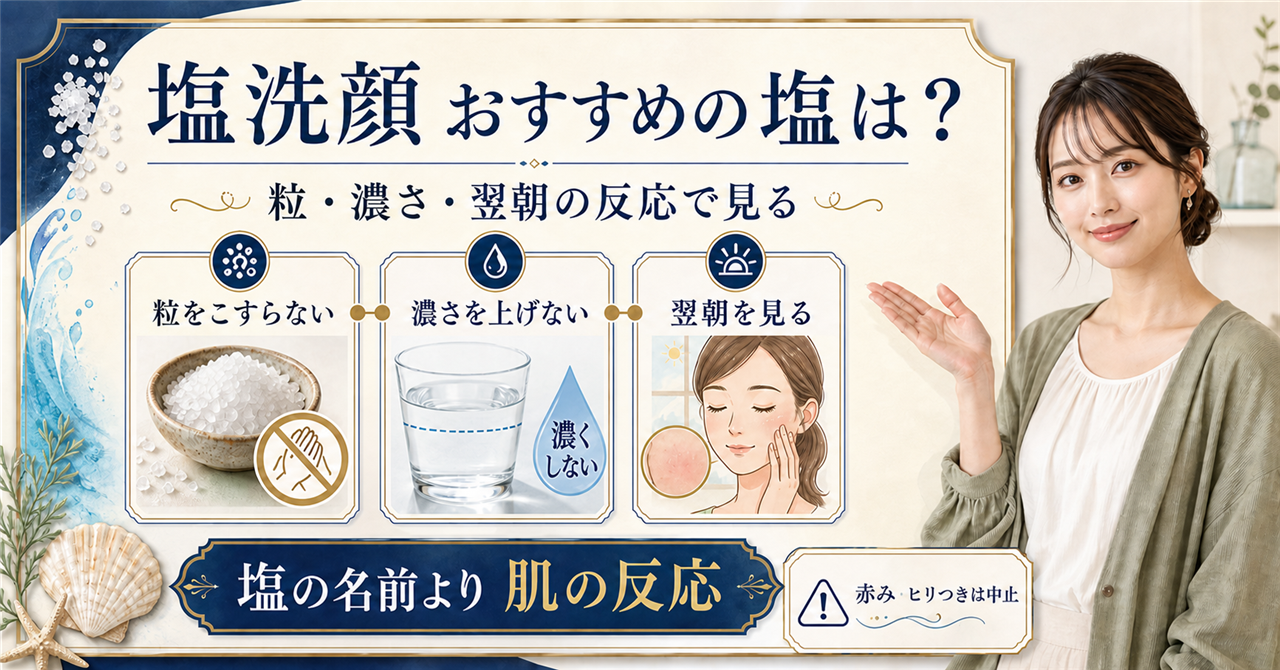 塩洗顔で塩の種類より先に見る判断軸を示すアイキャッチ