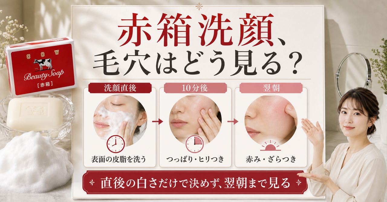 牛乳石鹸赤箱を洗顔に使うときの判断を示す美容ボード