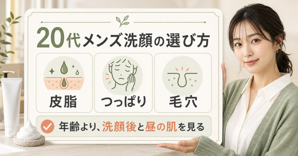 20代男性が洗顔を選ぶ順番を示す美容ボード