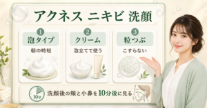 アクネスのニキビ洗顔を選ぶ順番を示す美容ボード
