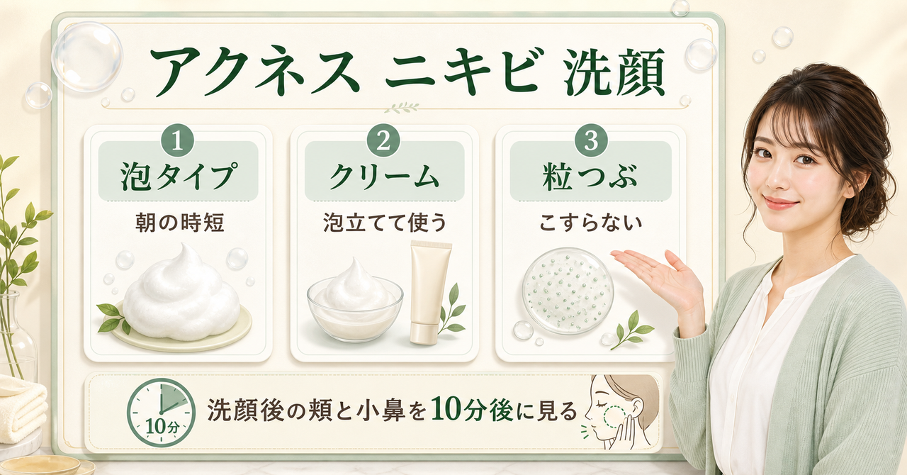 アクネスのニキビ洗顔を選ぶ順番を示す美容ボード