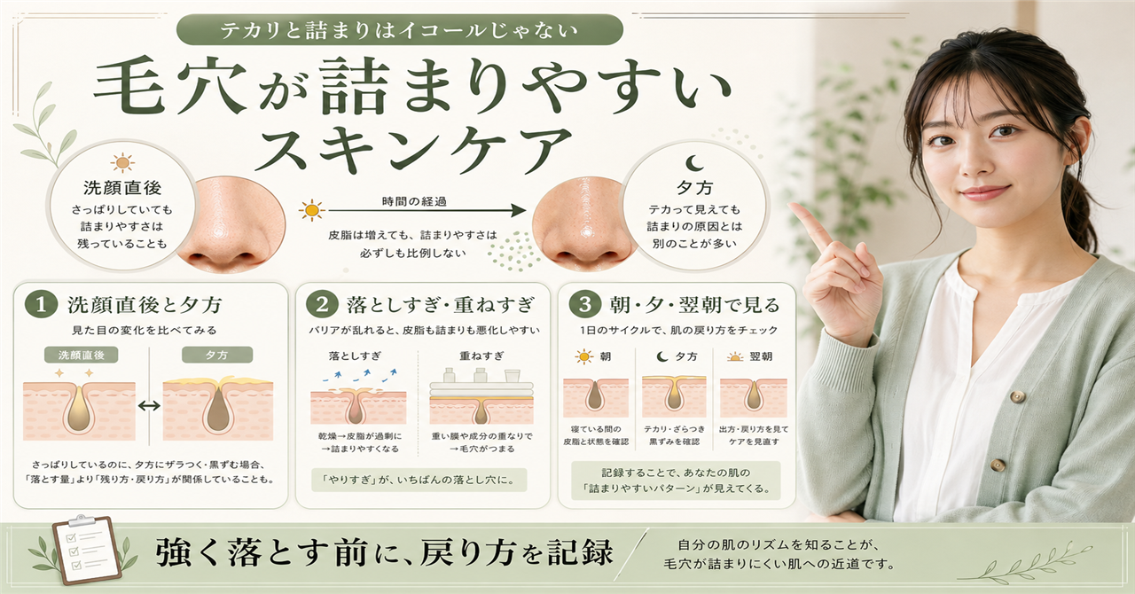 毛穴が詰まりやすい スキンケアはどう考える?毛穴・皮脂・肌質の視点で整理???????