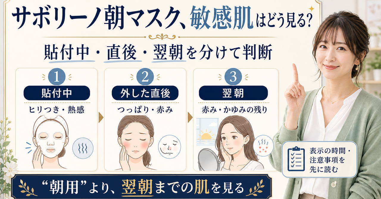 サボリーノ朝マスクを貼付中・直後・翌朝で判断する美容ボード