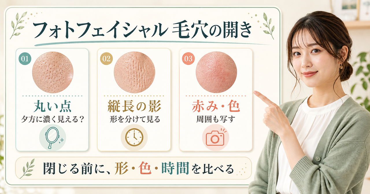 フォトフェイシャルを毛穴の開きの形と色で考えるアイキャッチ
