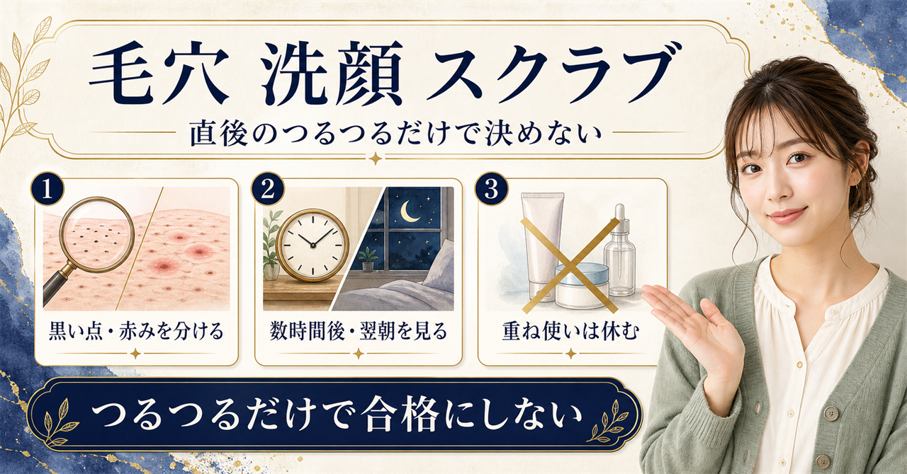 毛穴洗顔にスクラブを使う前に黒い点と赤みを分け数時間後と翌朝を見る美容ボード