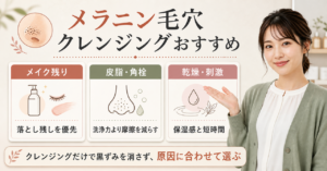 メラニン毛穴のクレンジングおすすめを原因別に示すアイキャッチ