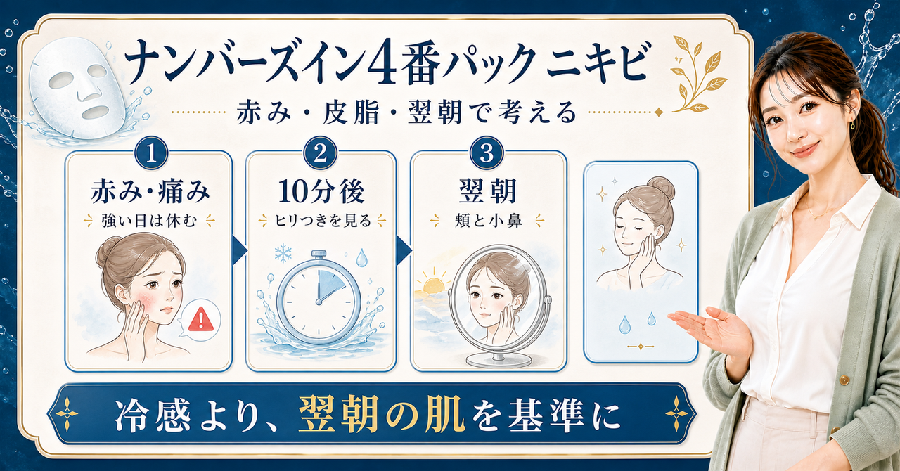 ナンバーズイン4番パックをニキビが気になる肌で使う判断基準を示すアイキャッチ