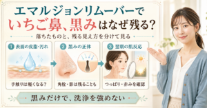 エマルジョンリムーバーでいちご鼻の黒みが残る理由を確認するアイキャッチ