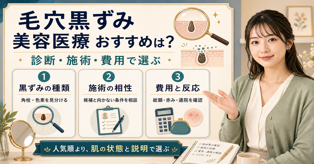 毛穴の黒ずみに美容医療を選ぶ基準を確認するアイキャッチ