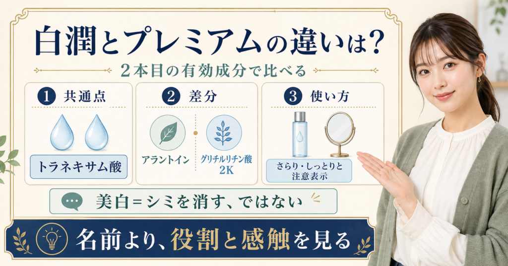 白潤化粧水と白潤プレミアムの違いを比べる確認ポイント
