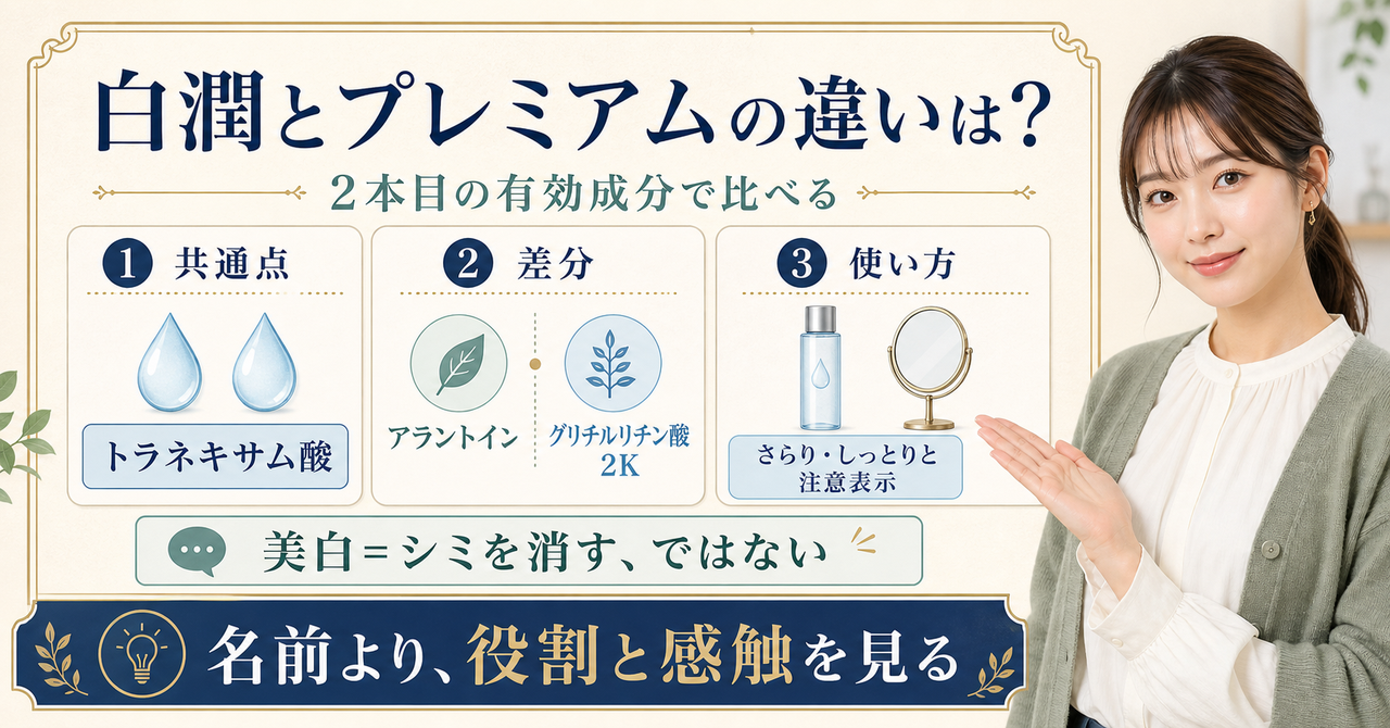 白潤化粧水と白潤プレミアムの違いを比べる確認ポイント