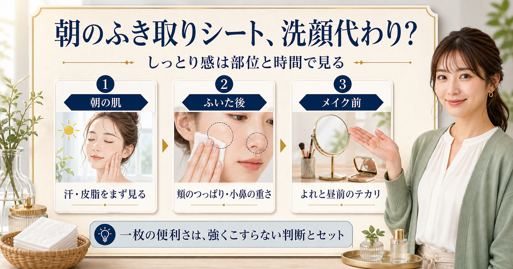 ズボラボ朝用ふき取り化粧水シートしっとりタイプを朝の肌状態で使い分ける判断ボード