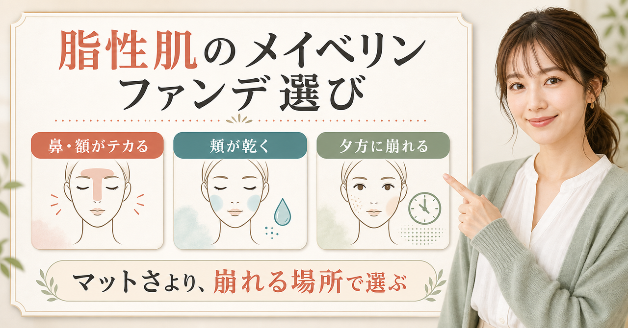 メイベリンのファンデーションを脂性肌の鼻・頬・時間変化で選ぶ判断ボード