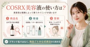 COSRX美容液を正式商品名・使用順・量・併用注意・翌朝の肌反応で判断するボード
