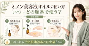 ミノン美容液オイルの使い方を順番で確認するアイキャッチ