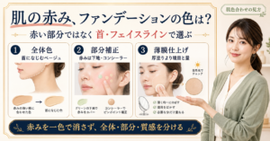 肌の赤みに合うファンデーションの色選びを確認するアイキャッチ