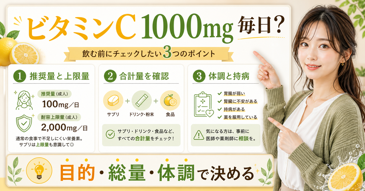ビタミンC 1000mgを毎日摂る前に確認する推奨量・総量・体調