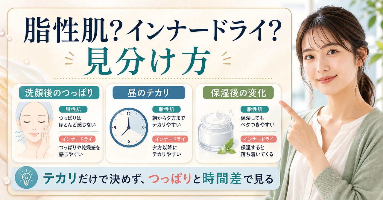 脂性肌とインナードライを朝昼夜の変化で見分ける