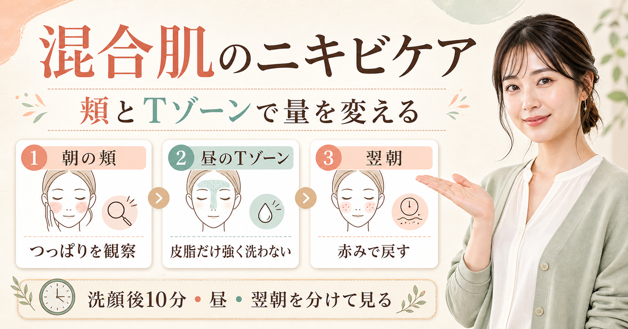 混合肌のニキビケアを頬とTゾーンの観察で選ぶ
